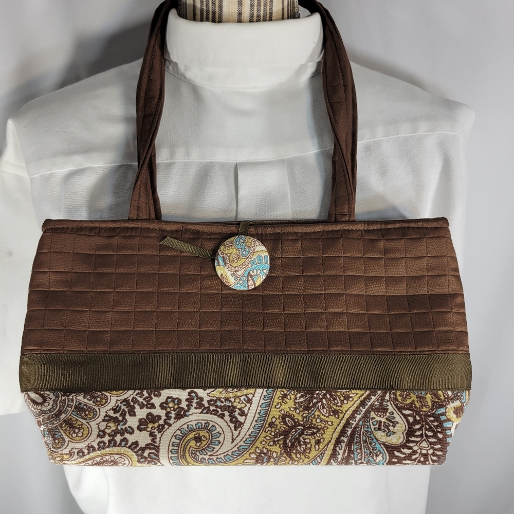 Designer Brown & Multi Paisley Print Quilted Fabric Satchel/Shoulder Pocketbook